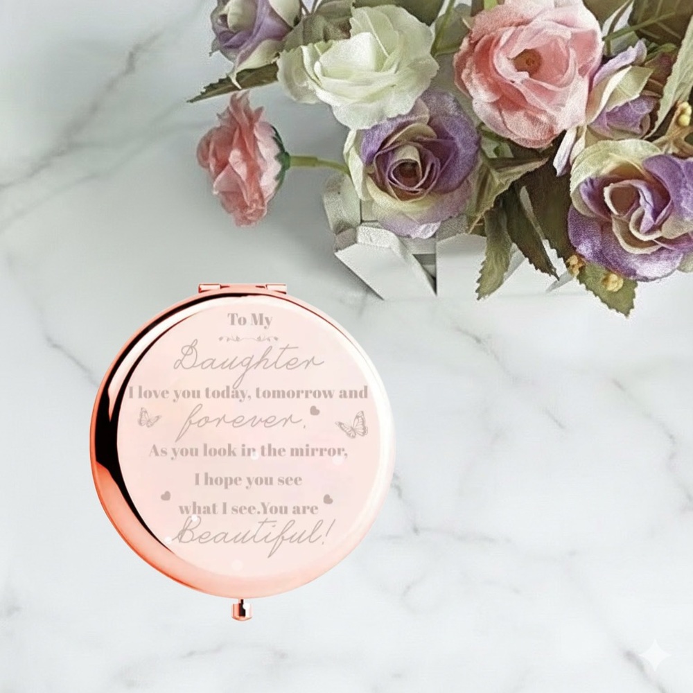Daughter-Rose Gold Compact Mirror Engraved “To My Daughter” NIP - Picture 5 of 7
